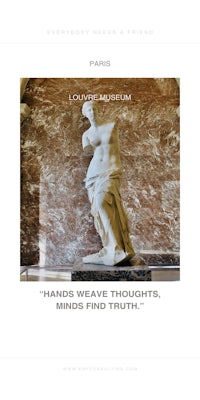 a statue with the words hands wave thoughts minds find truth