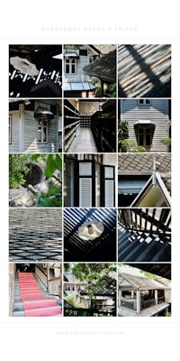 a collage of photos of a house with a roof