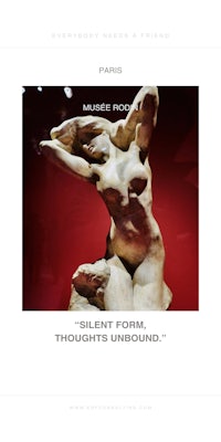 an image of a statue with the words'silent form thoughts unbound'